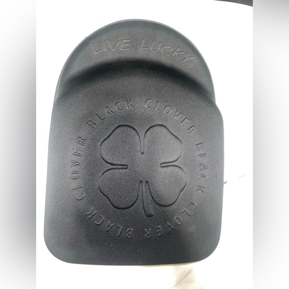 Black clover hat and sunglasses carrying case